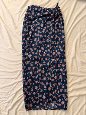 Floral Tie-Waist Navy Maxi Skirt